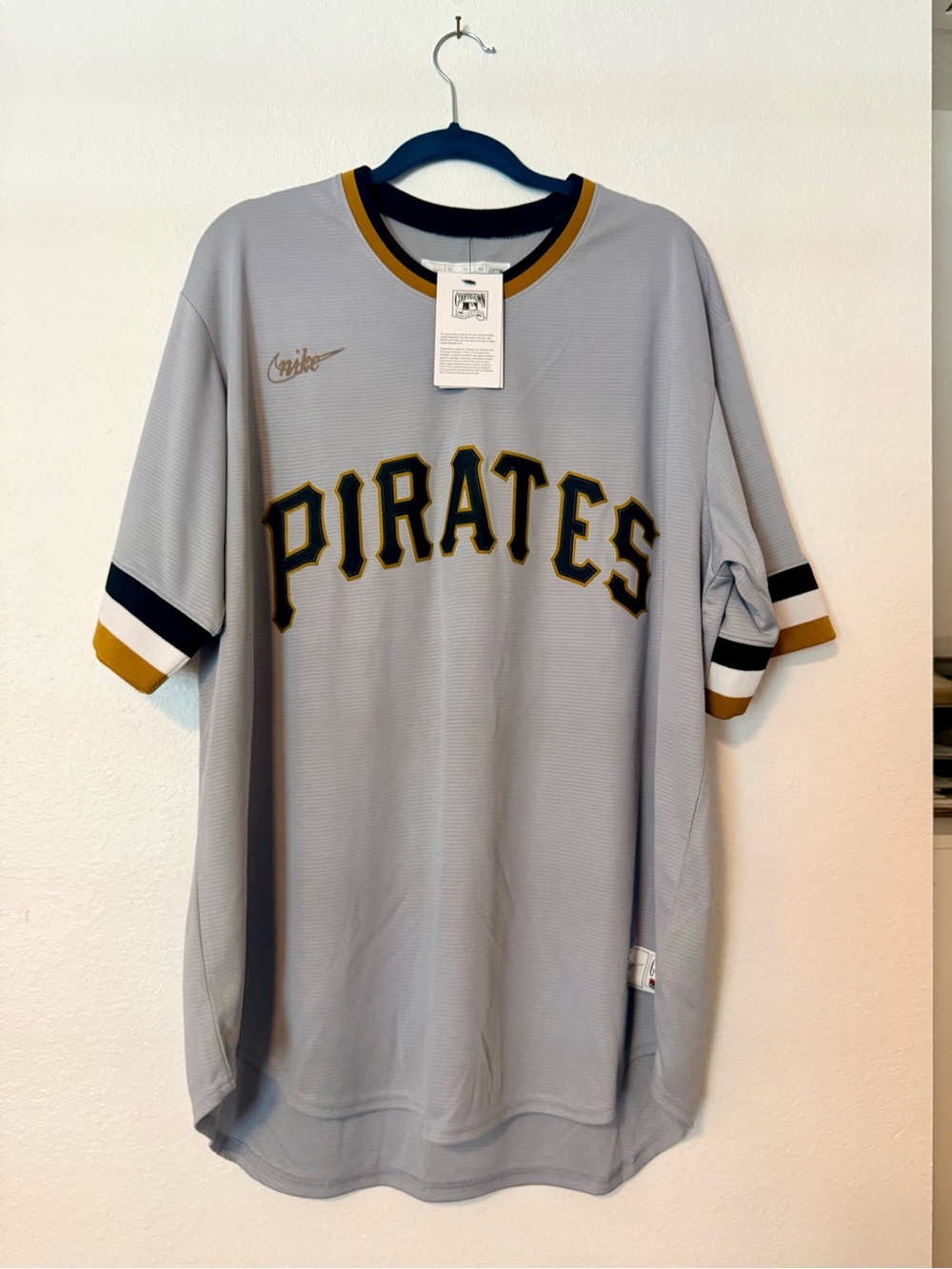 Nike Gray Pirates Baseball Jersey with Black & Gold Trim